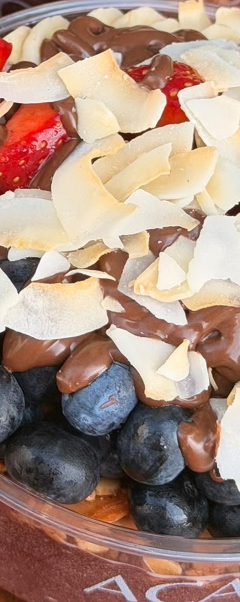 Kokoschips und Schokolade auf einer Bowl